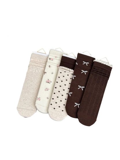 Rufia - Floral Bow Knit Crew Socks