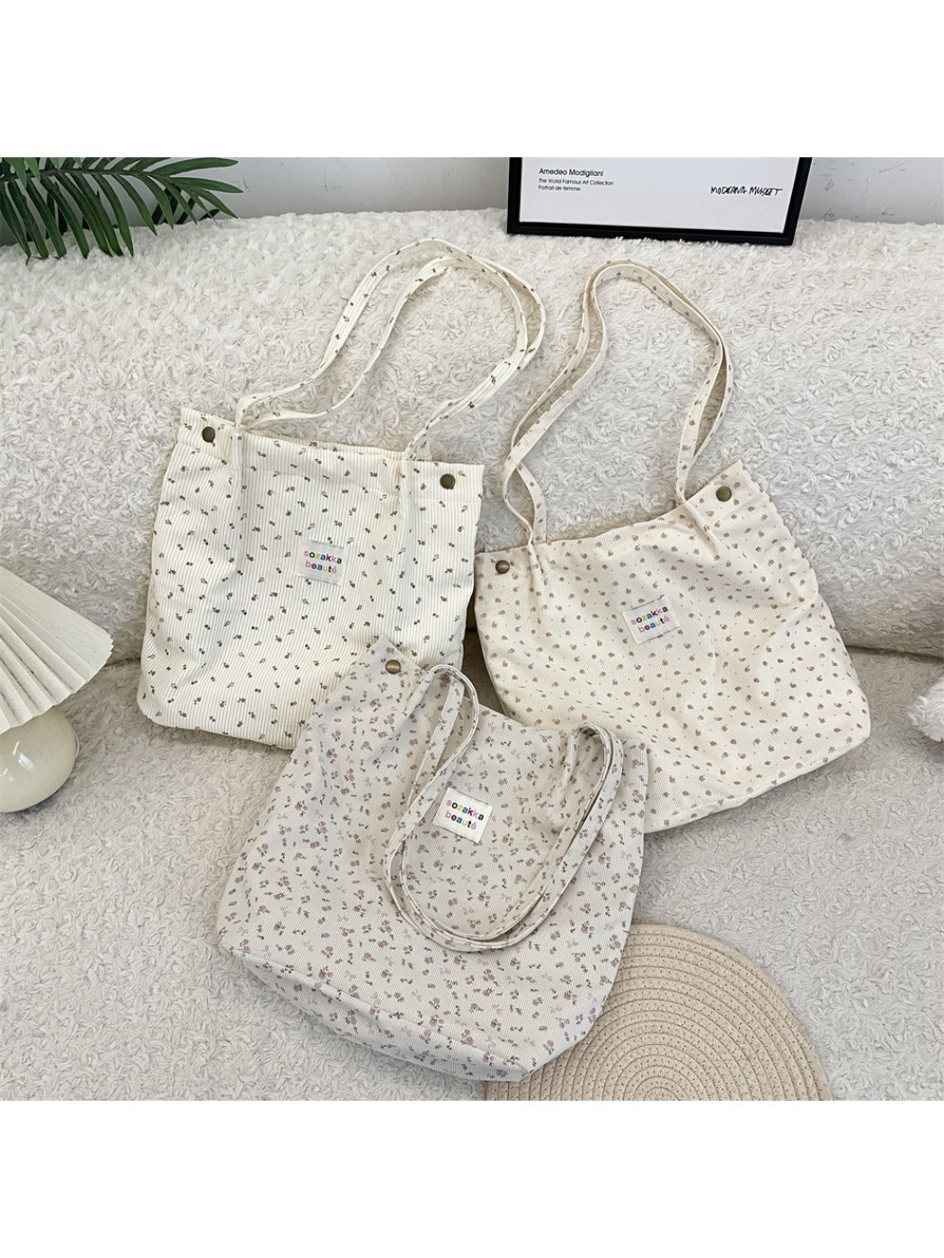 Cosbai - Floral Print Tote Shoulder Bag
