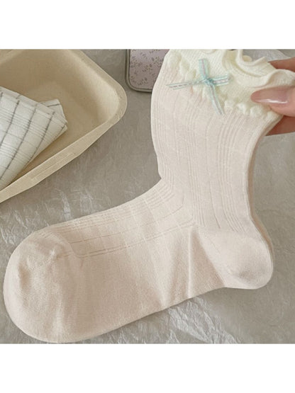 Rufia - Bow Detail Ribbed Women's Crew Socks