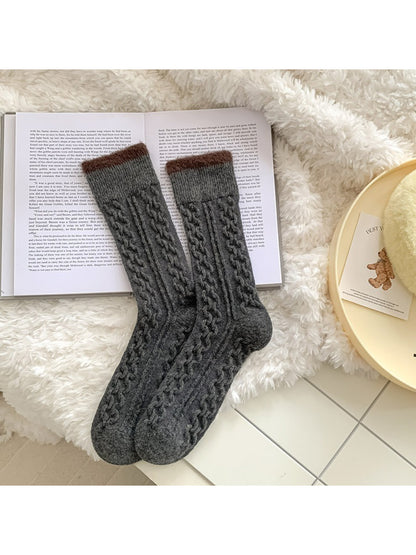 Rufia - Fuzzy Lined Cable Knit Crew Socks
