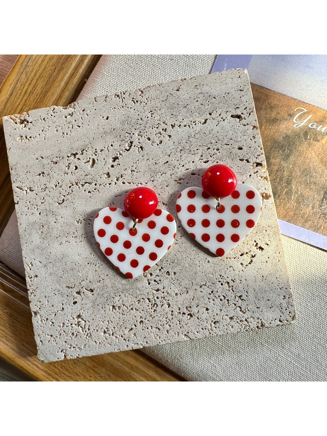 Earwish - Polka Dot Heart Drop Earrings