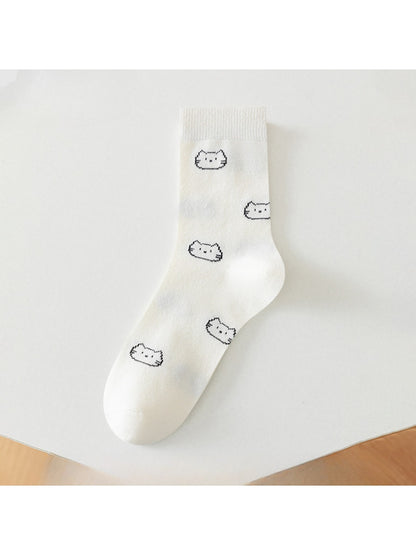 Rufia - Playful Cartoon Cat Theme Crew Socks