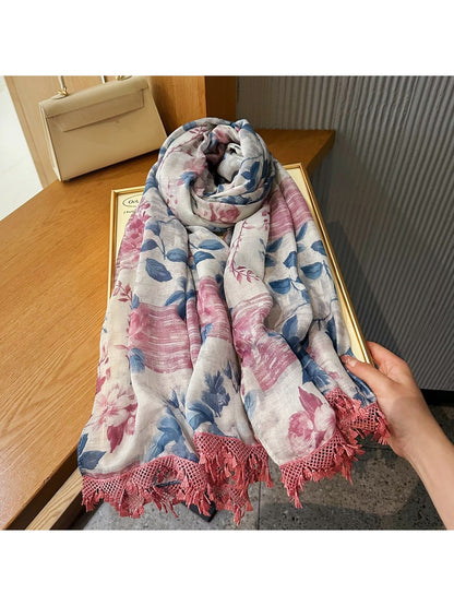 Scarvii - Soft Pink Floral Summer Wrap Scarf