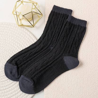 rufia - Thick Cable Knit Mid-Calf Socks for Autumn-Winter