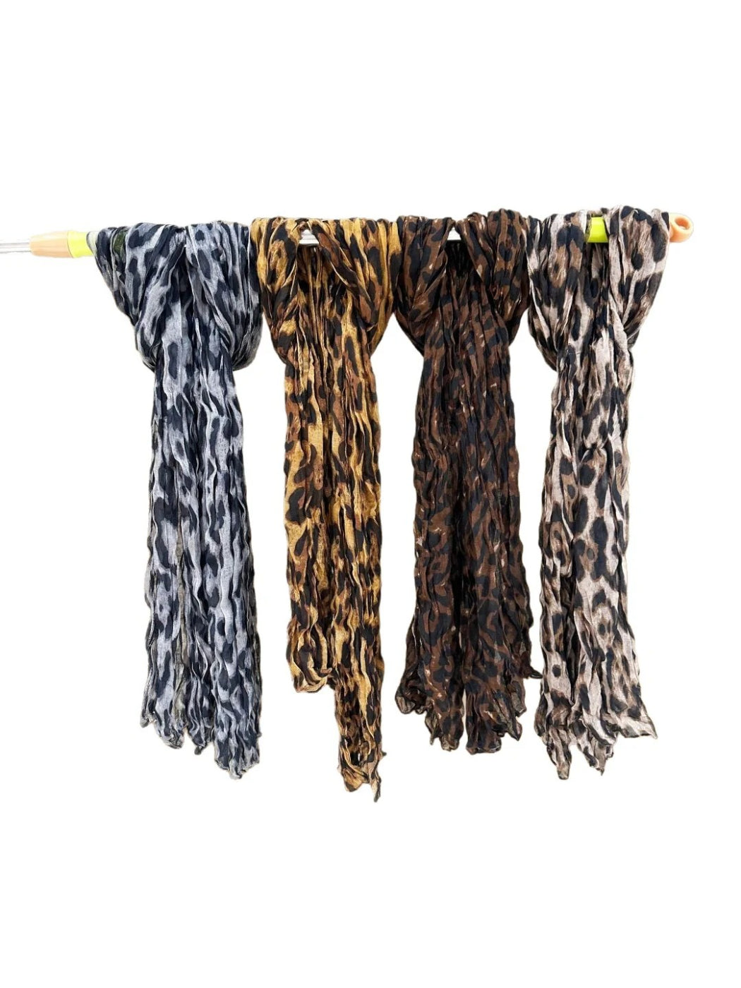 Scarvii - Crinkled Leopard Print Long Scarf