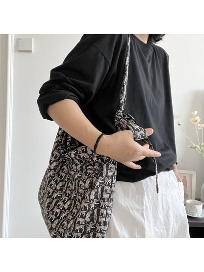 Cosbai black cat tote bag displayed open with spacious interior