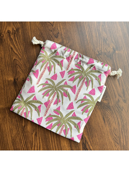 Cosbai - Floral and Fishes Print Drawstring Pouch