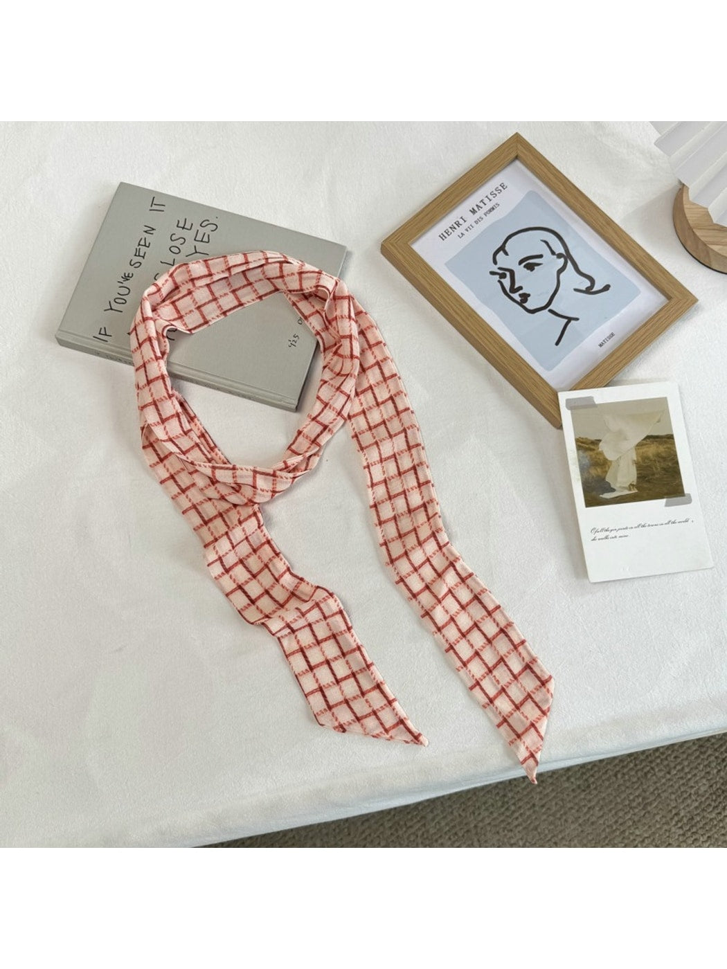 Scarvii - Muted Print Elegant Narrow Scarf