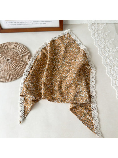 Scarvii - Ditsy Floral Lace Trim Triangle Scarf