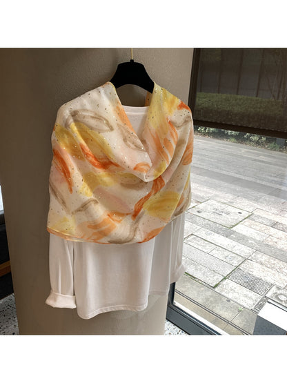 Scarvii - Orange Print Plain Weave Wrap Scarf