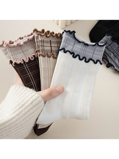 Rufia - Plaid Ruffle Trim Casual Crew Socks