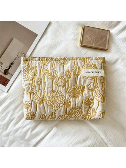 Cosbai - Antique Style Floral Zip Pouch Bag
