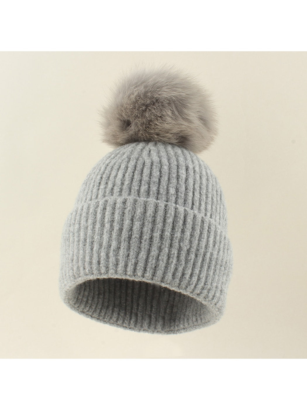 Haila - Brimless Ribbed Pom Pom Winter Knit Beanie