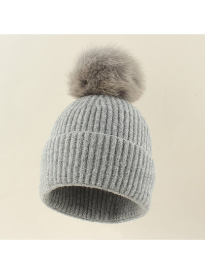 Haila - Brimless Ribbed Pom Pom Winter Knit Beanie