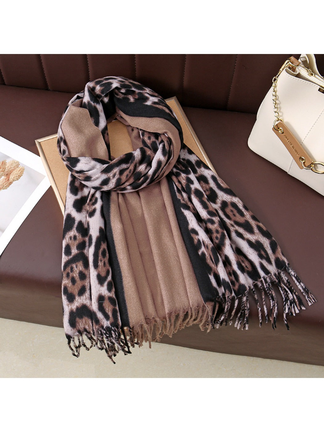 Scarvii - Leopard Print Tassel Winter Scarf