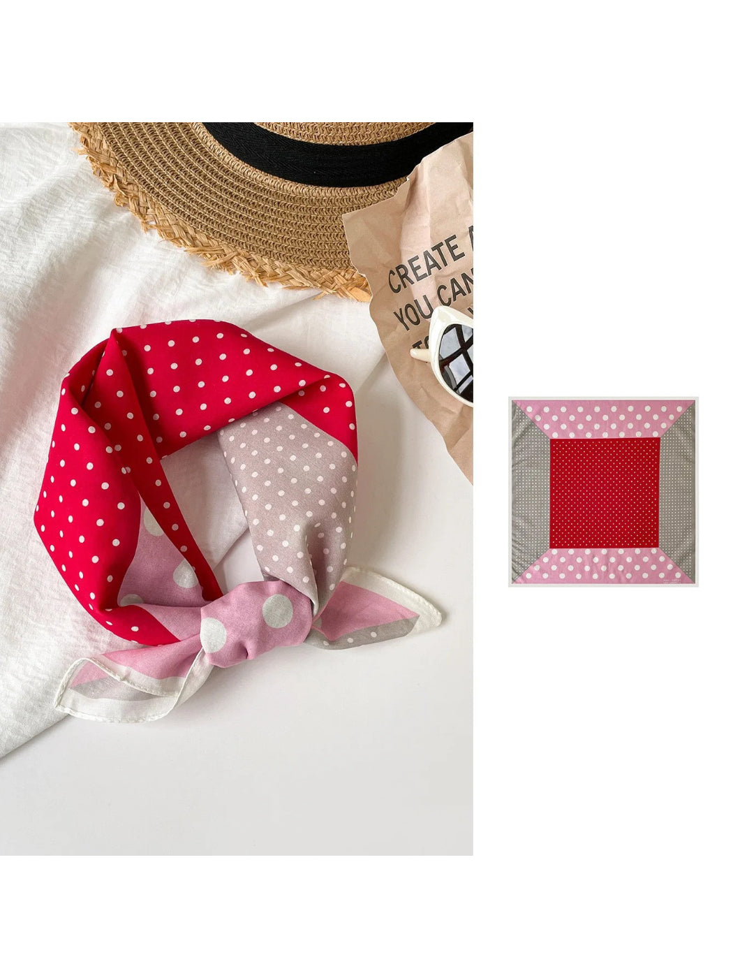 Scarvii - Polka Dot Color-Blocked Border Scarf