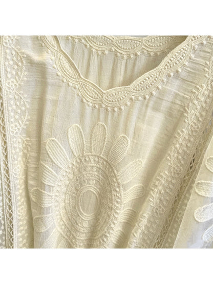 Crosa - Solid Color Lace Embroidered Cover Up