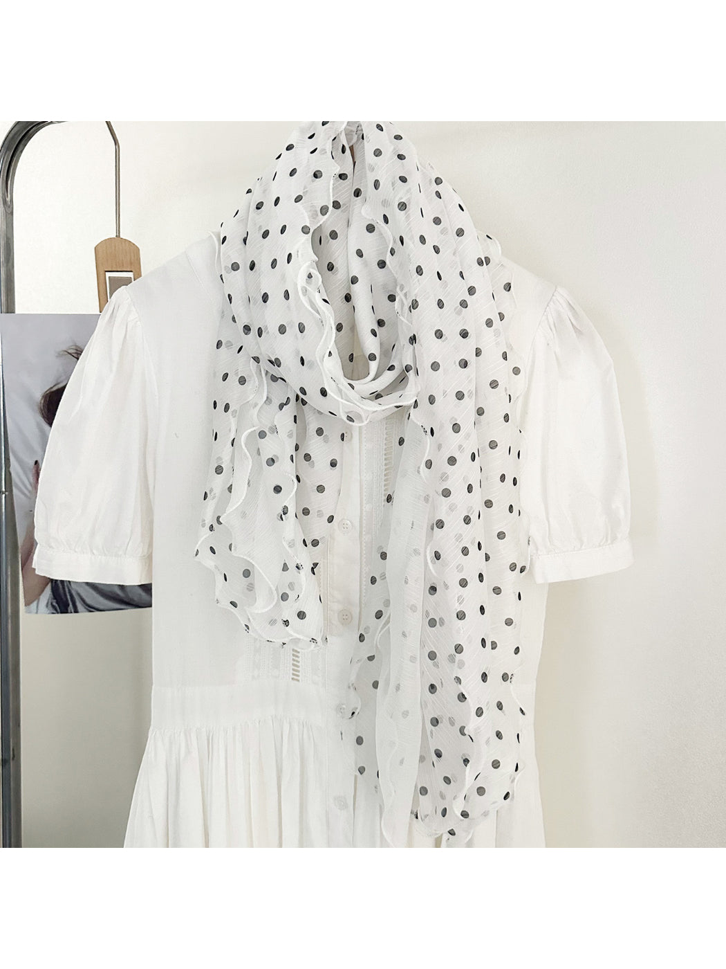 Scarvii - Polka Dot Ruffle Long Scarf