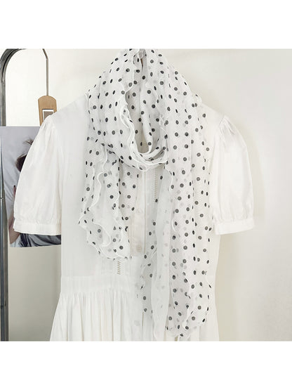 Scarvii - Polka Dot Ruffle Long Scarf
