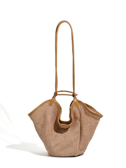 Cosbai - Boho Brown Woven Large Capacity Single-shoulder Bag