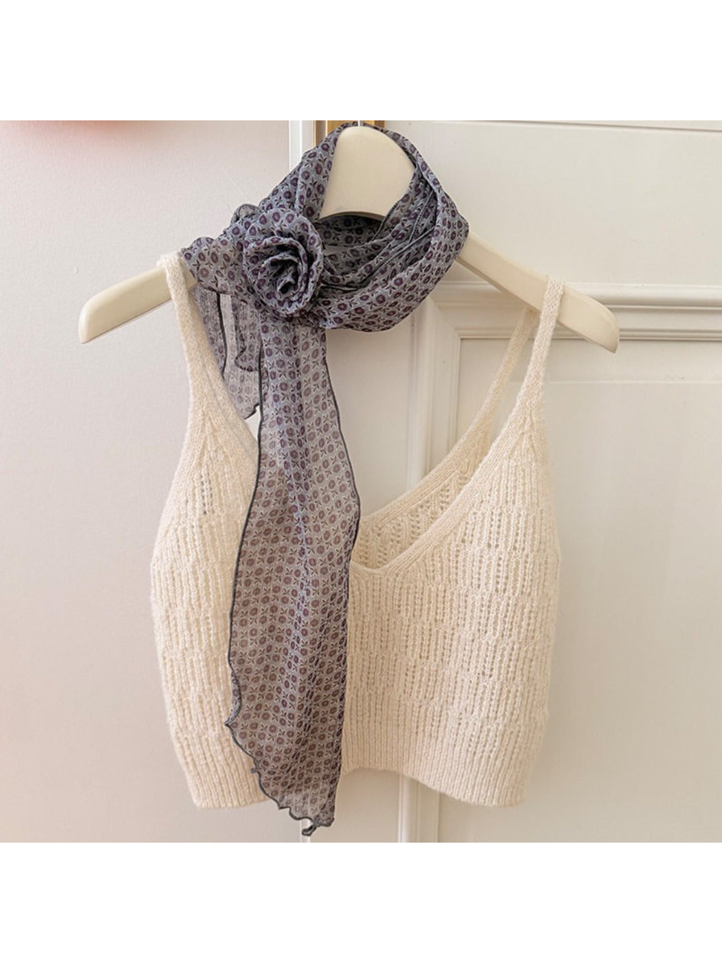 Scarvii - Elegant Sheer Polka Dot Skinny Scarf