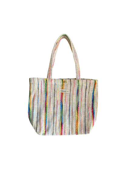 Cosbai – Rainbow Stripe Canvas Tote Bag