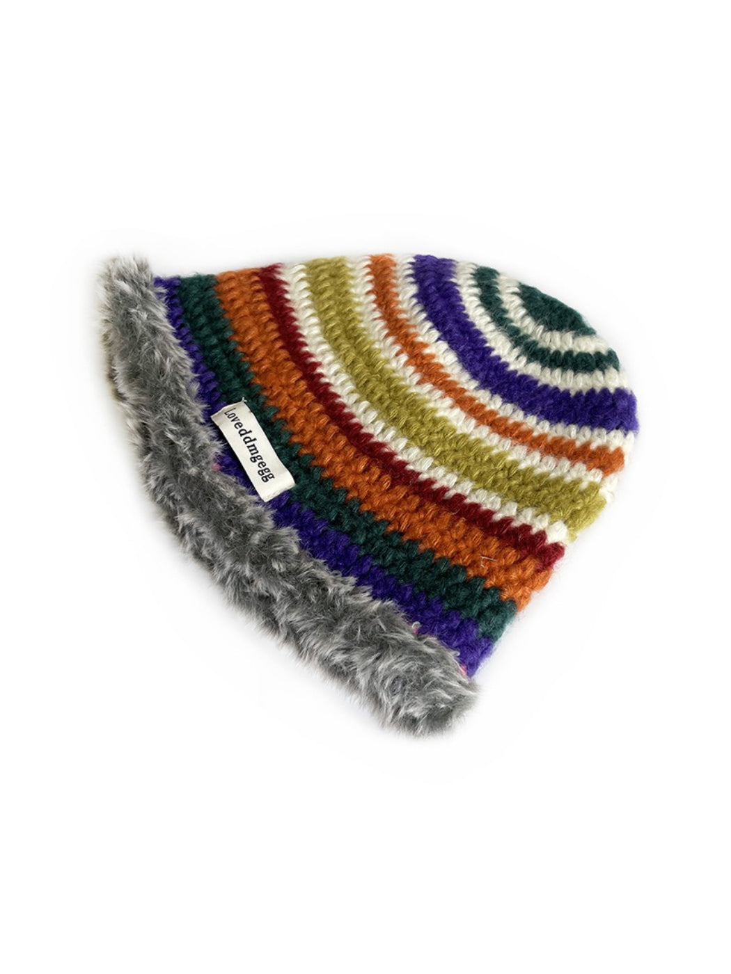 Haila - Retro Stripe Fuzzy Trim Winter Beanie