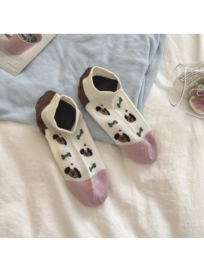 Rufia - Cute Tree and Dog Print Low Ankle Socks