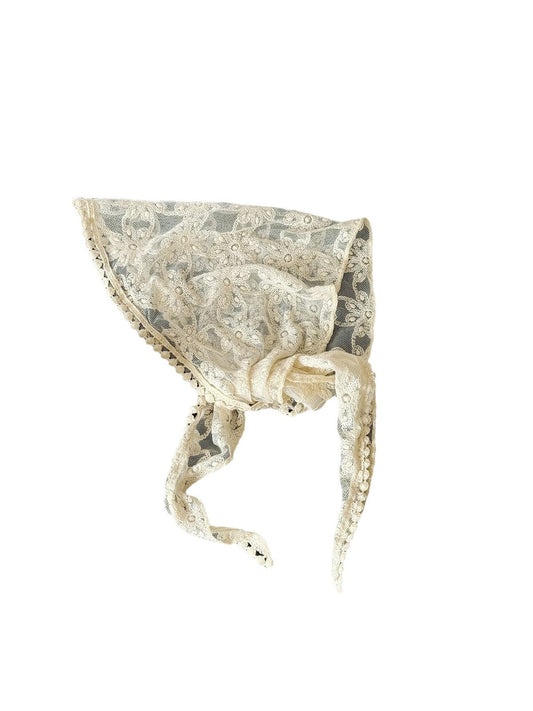 Scarvii - Beige Lace Floral Triangle Bandana
