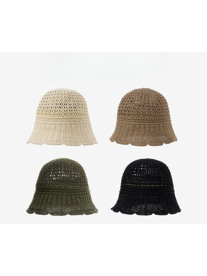 Haila open knit summer bucket hat in beige displayed on a white background