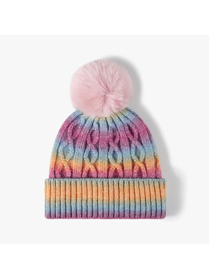 Haila - Gradient Cable Knit Pom Beanie