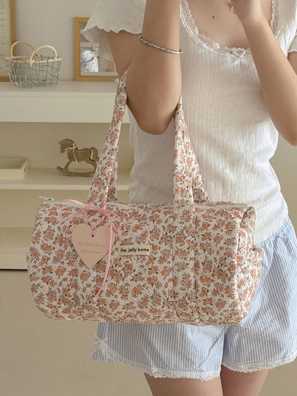 Cosbai Quilted Floral Duffle Bag standing upright on white background