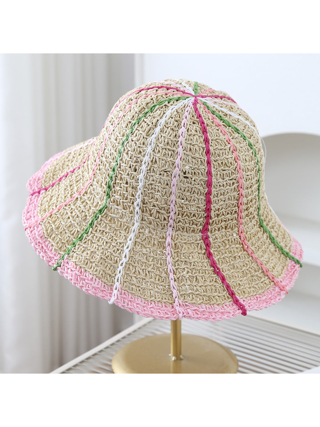 Side view of Haila Color Stitch Woven Bucket Hat highlighting the woven texture and stitch details