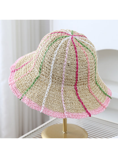 Side view of Haila Color Stitch Woven Bucket Hat highlighting the woven texture and stitch details