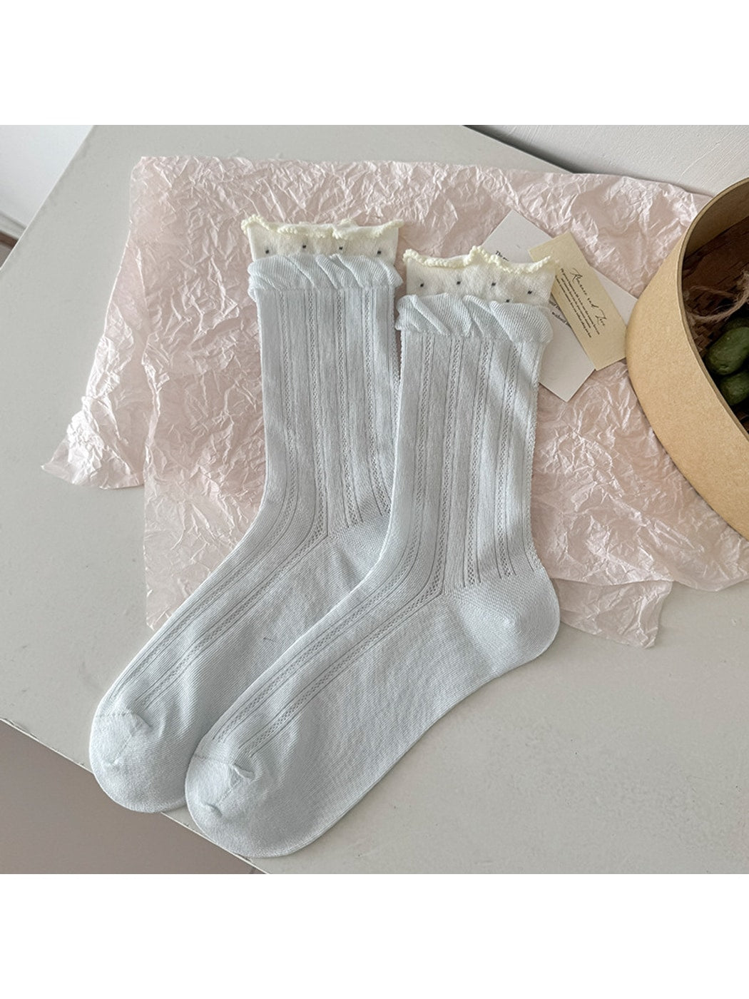 Rufia - Ruffle Cuff Two-toned Crew Socks