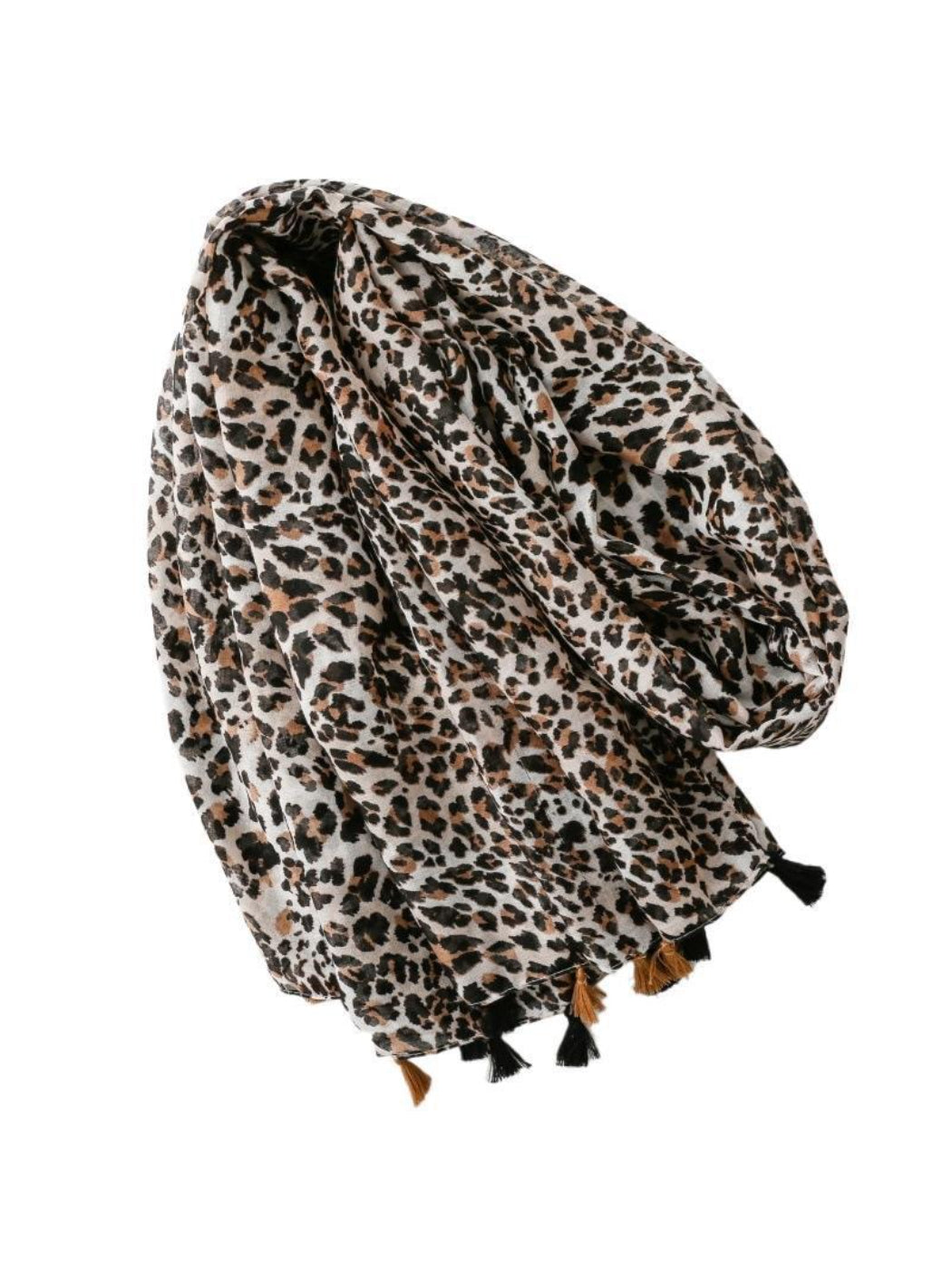 Leopard print scarf styled with casual outfit showing full length