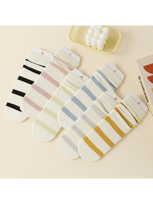 Rufia - Simple Style Candy Color Stripe Casual Crew Socks