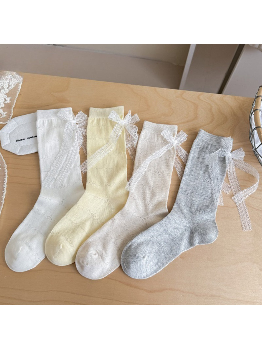 Rufia - Elegant Bow Lace Accent Crew Socks product image 9