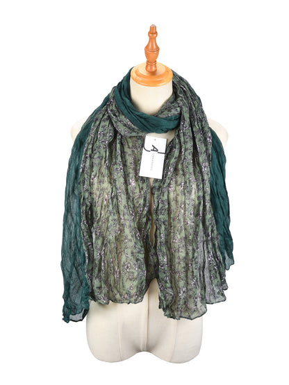 Scarvii - Lightweight Floral Pattern Ruched Scarf