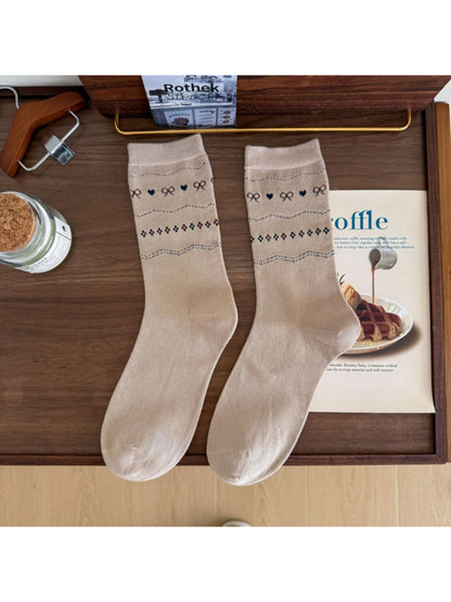 Rufia - Heart & Bow Pattern Crew Socks