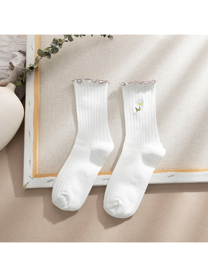 Rufia - Floral Accent Ribbed Crew Socks product image 5