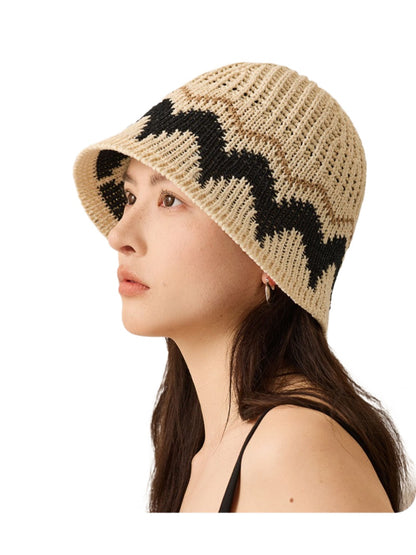 Haila wave pattern knit bucket hat folded to show flexibility and knit quality