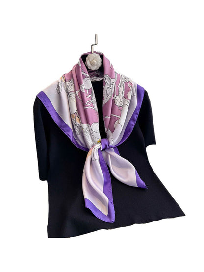Scarvii - Floral Border Print Square Scarf