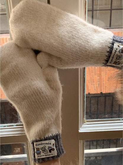 Gloving - Classic Color-Block Full-Cover Knitted Mittens