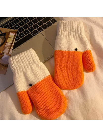Gloving - Women's Cute Colorblock Duck Knit Mittens
