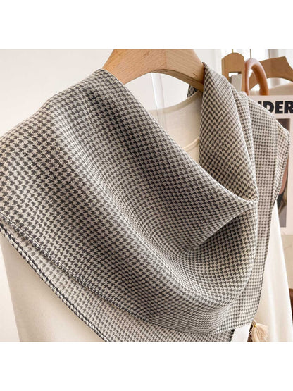 Scarvii - Gray Houndstooth Print Square Scarf