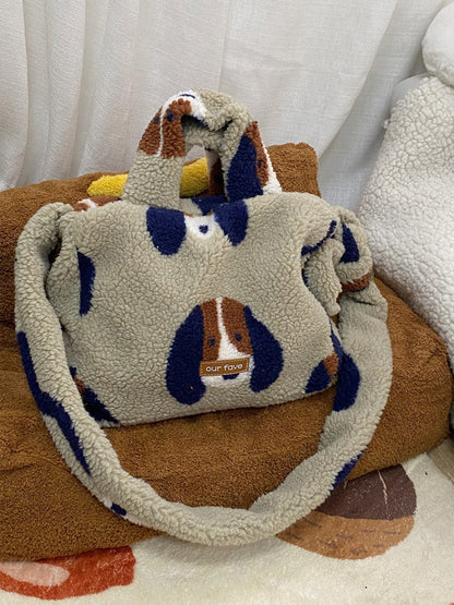 Cosbai – Vintage Polka Dot & Furry Crossbody Bag