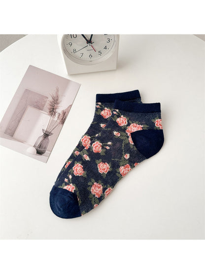 Rufia - Vintage Rose Pattern Ankle Socks
