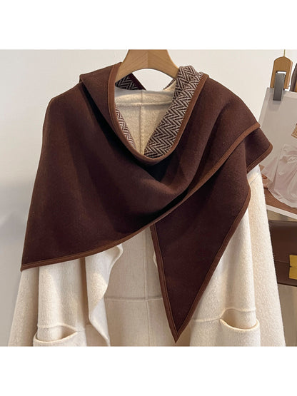 Scarvii - Herringbone Contrast Border Triangle Scarf