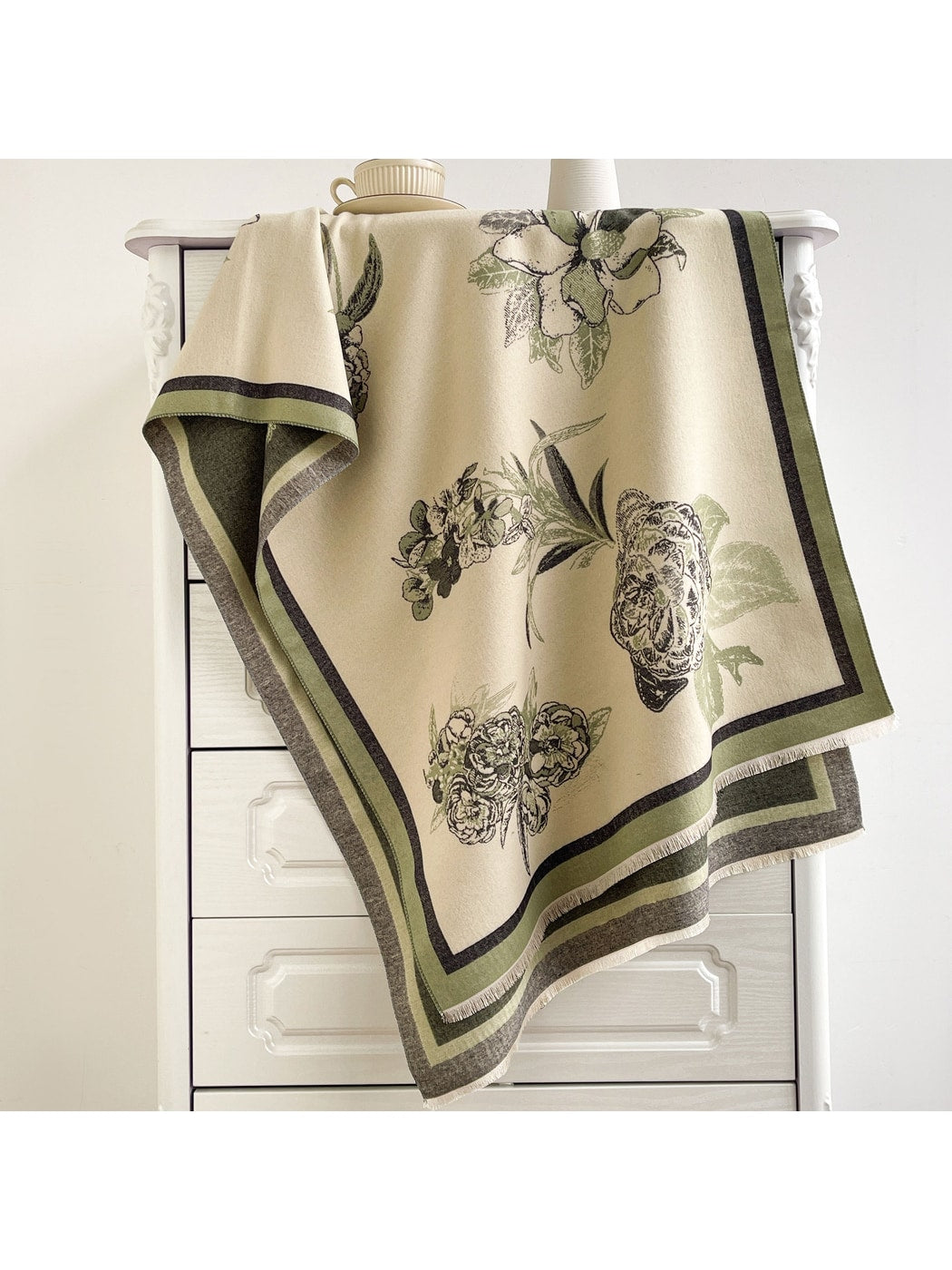 Scarvii - Floral Border Fringed Shawl